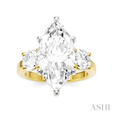 1 1/10 Ctw Tri-Mount Marquise Shape Center Round Cut Diamond Semi-Mount Engagement Ring in 14K Yellow and White Gold